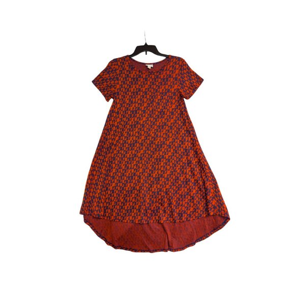 LuLaRoe Carly Dress XXS Red & Blue Geometric Pattern - Picture 1 of 4